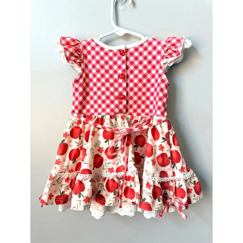 Always in Bloom Clothing Co. Vintage Apple Tunic Twirl Dress Apple Buttons Sz 3T
